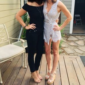 4SI3NNA White Wrap Front Lace Romper